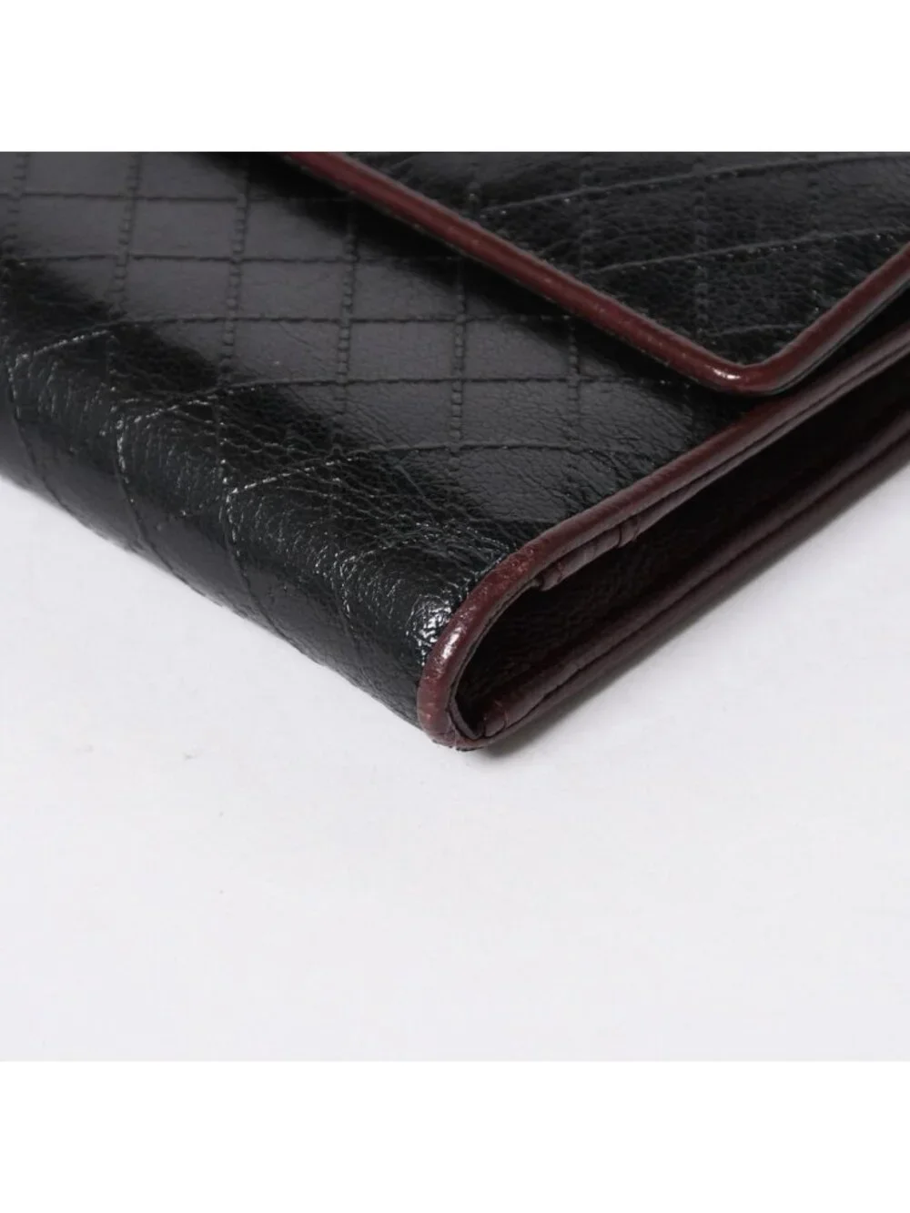 Chanel Bicolor Wallet CC Logo Calfskin Black Bordeaux Silver